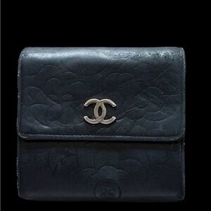 CHANEL Black Embossed Leather Wallet